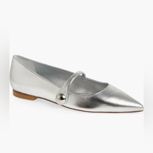 Stuart Weitzman Women's Pointed-Toe Leather Ballet Flats Silver - Medium - Picture 1 of 8